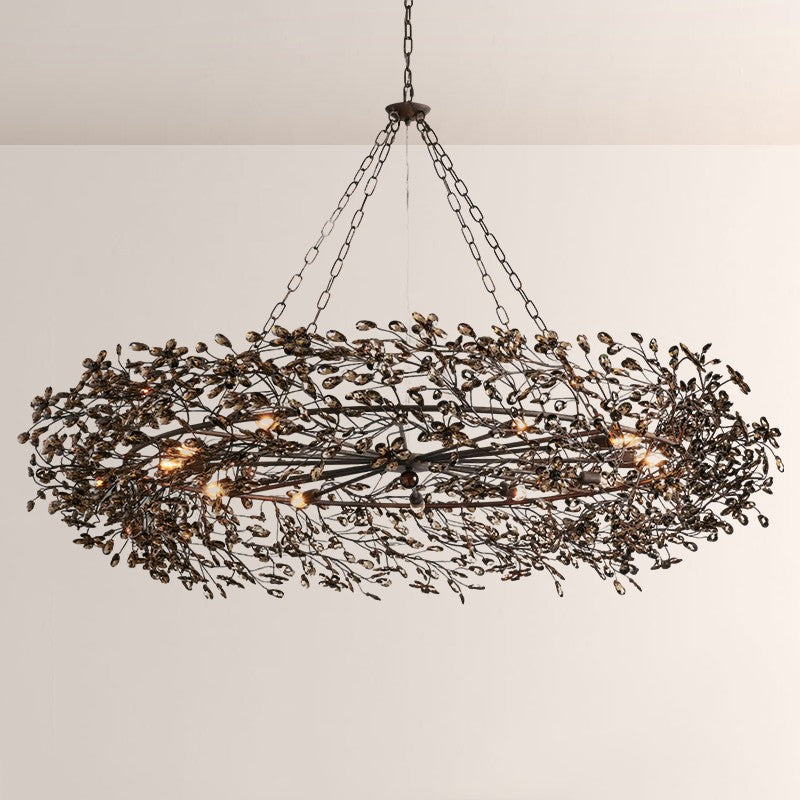 Large Crystal Floral Chandelier Iron Gold Leaf Ceiling Light