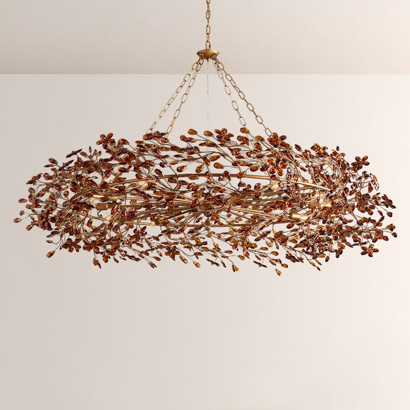 Large Crystal Floral Chandelier Iron Gold Leaf Ceiling Light