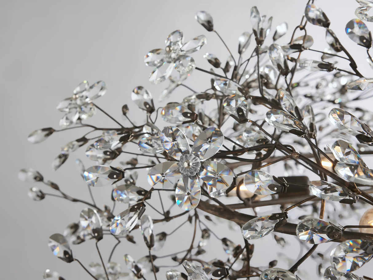 Large Crystal Floral Chandelier Iron Gold Leaf Ceiling Light