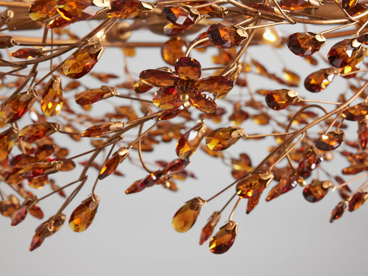 Large Crystal Floral Chandelier Iron Gold Leaf Ceiling Light
