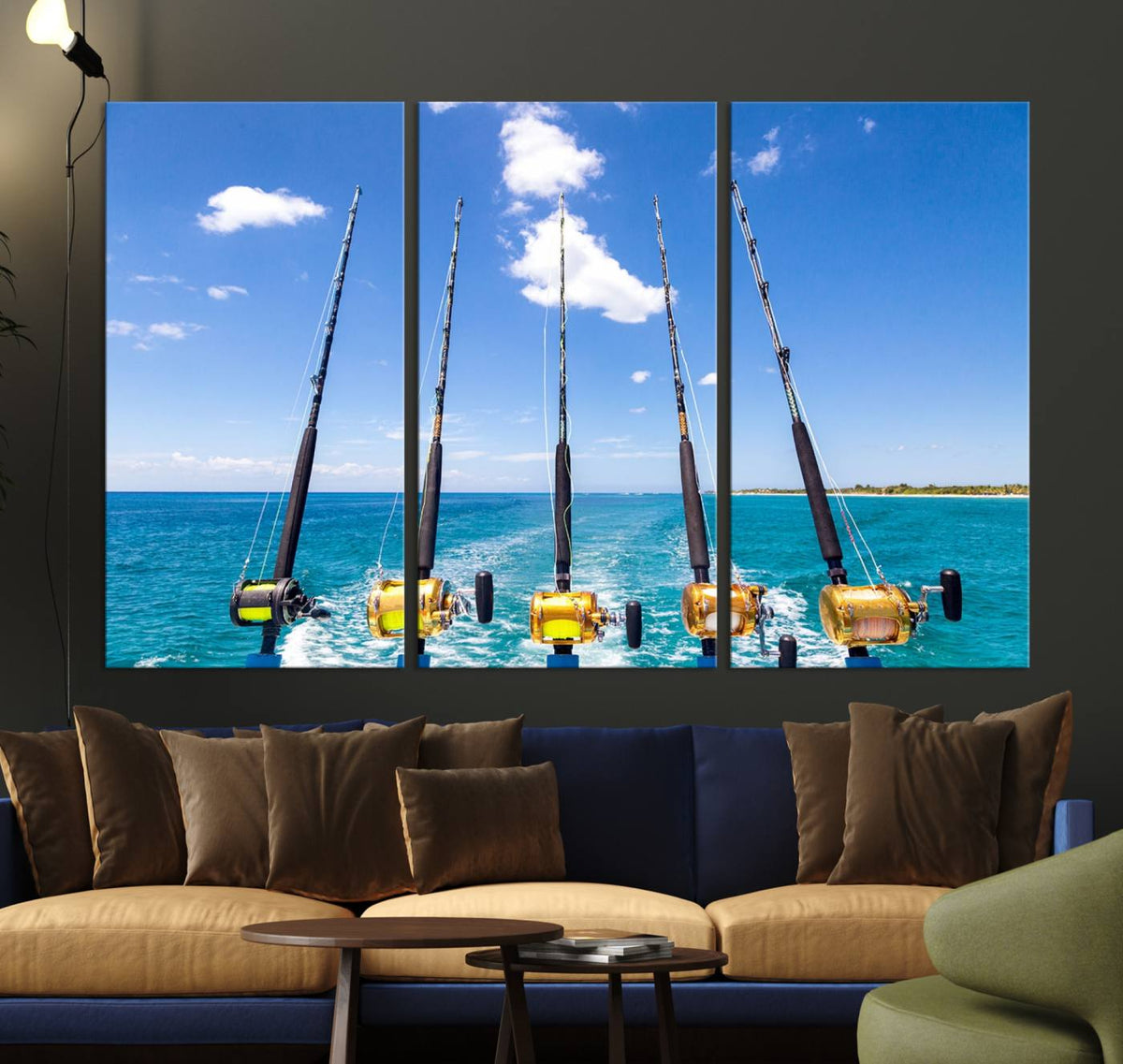 Fishing Roads on Boat Canvas Wall Art Print Ocean Seascape