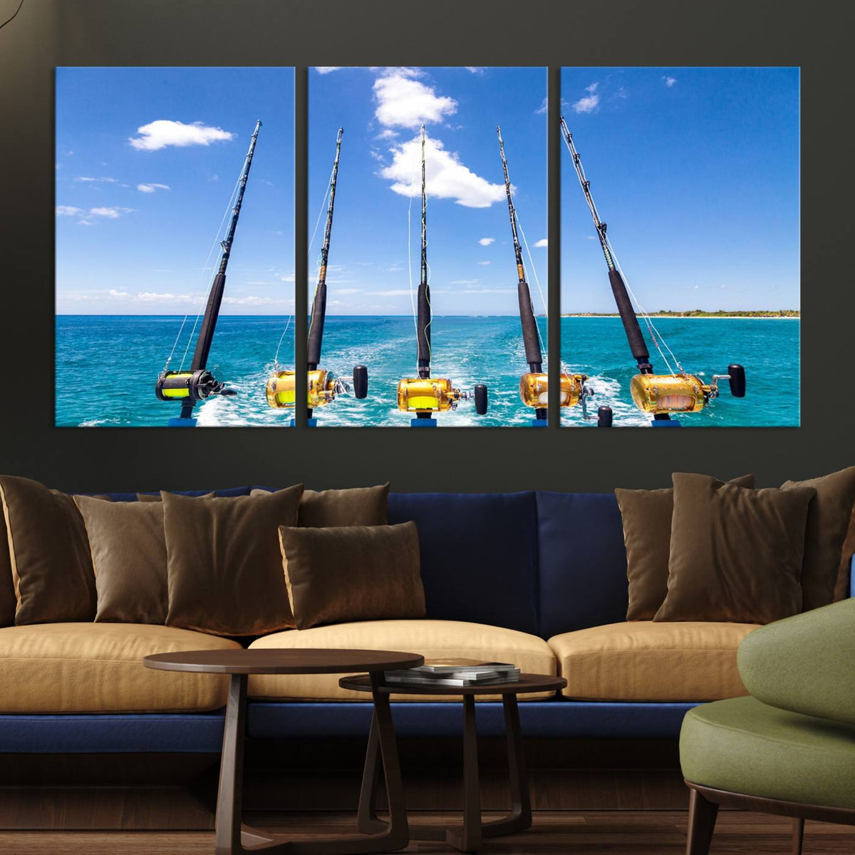 Fishing Roads on Boat Canvas Wall Art Print Ocean Seascape