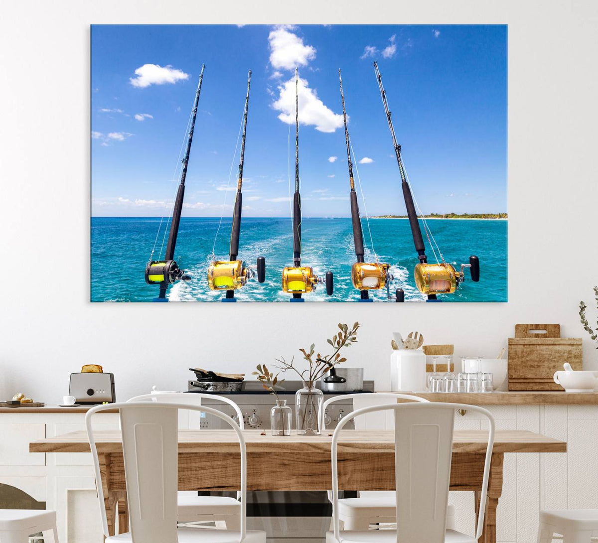 Fishing Roads on Boat Canvas Wall Art Print Ocean Seascape