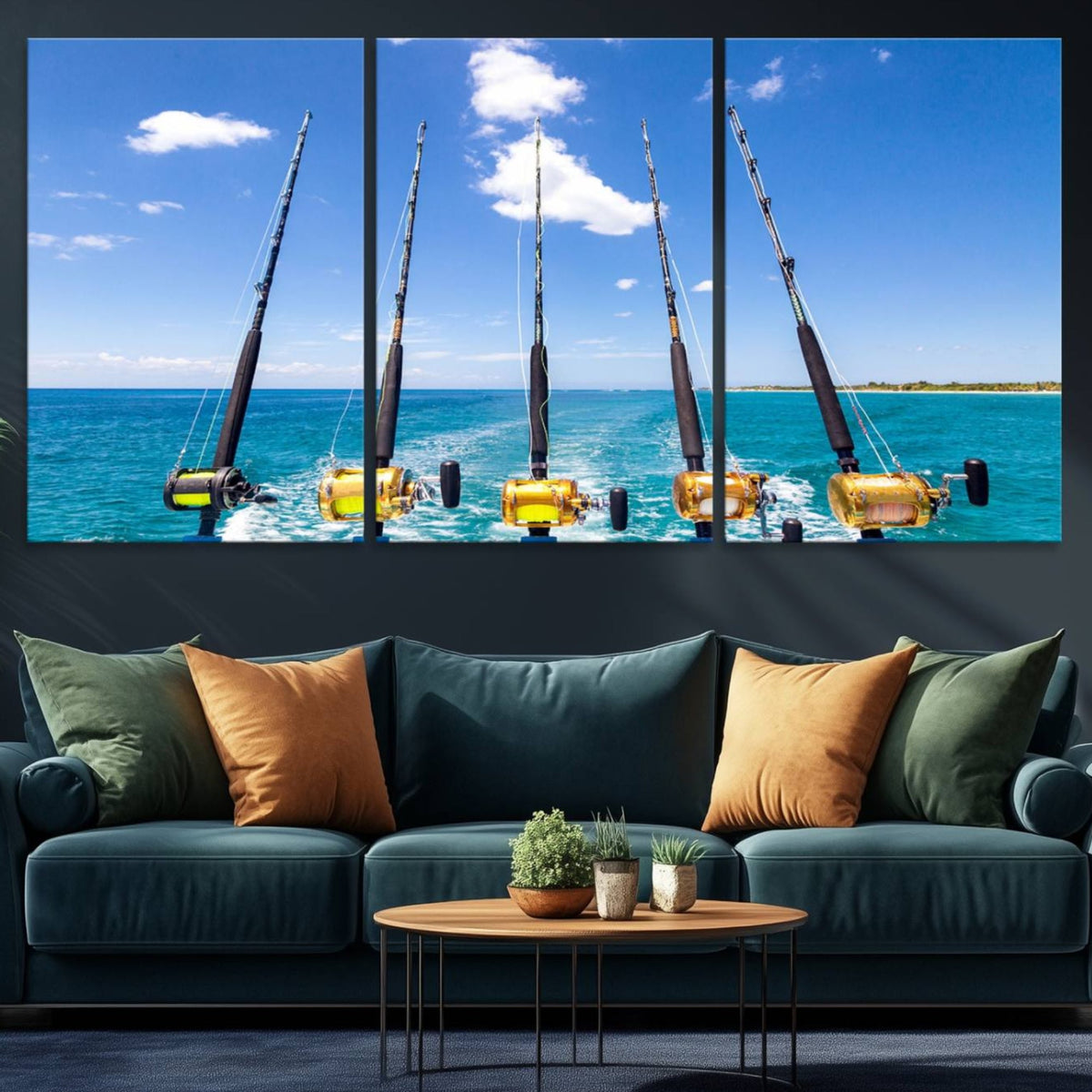 Fishing Roads on Boat Canvas Wall Art Print Ocean Seascape