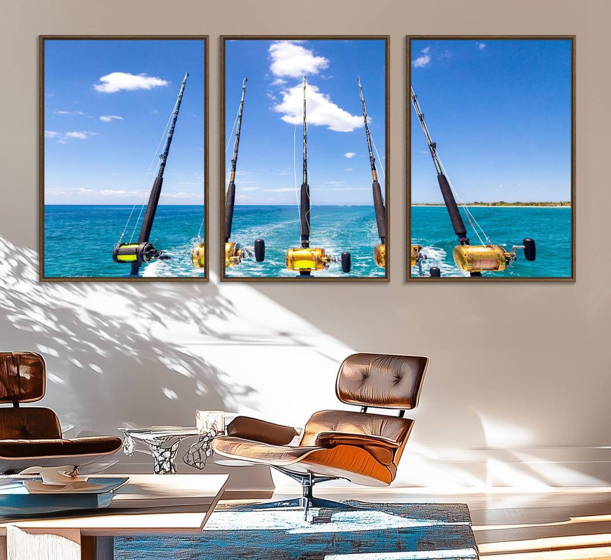 Fishing Roads on Boat Canvas Wall Art Print Ocean Seascape