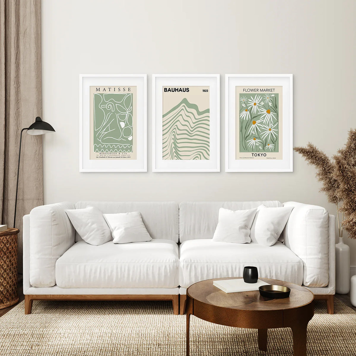 Sage Green Modern Wall Art Set of 3 Prints