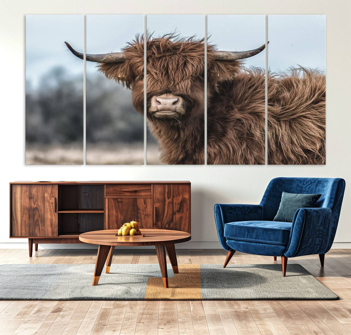 Fluffy Highland Cow Photograph Wall Art Canvas, Black And