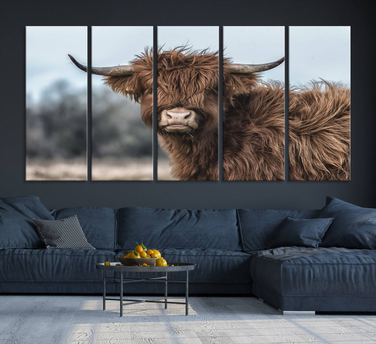 Fluffy Highland Cow Photograph Wall Art Canvas, Black And