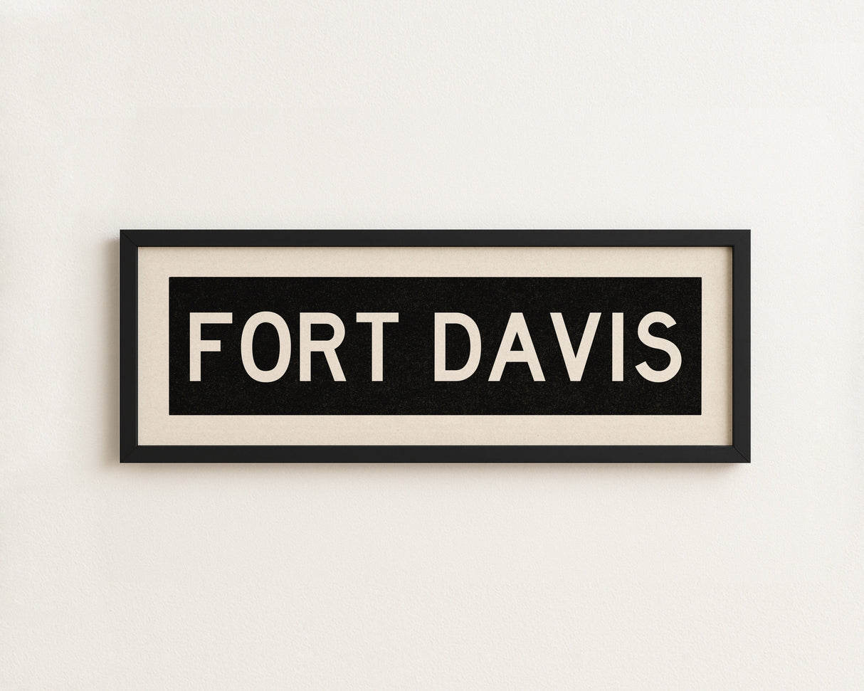 Framed Fort Davis Bus Scroll Sign