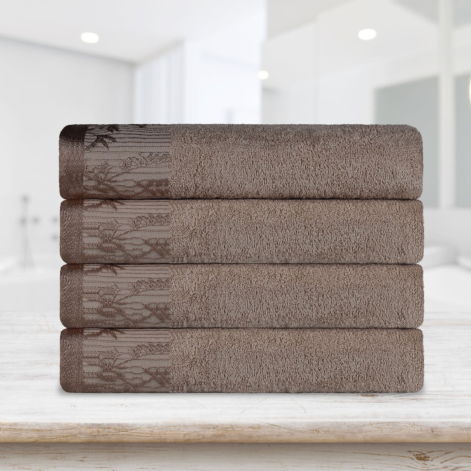 Cotton Floral Jacquard Border Bath Towel Set of 4 - Bath Towel by Superior Brand