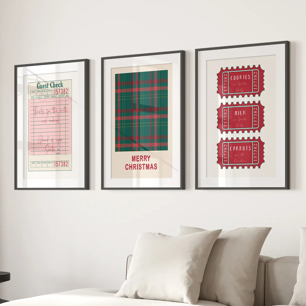 Christmas Wall Art Set. Guest Check, Santa Tickets