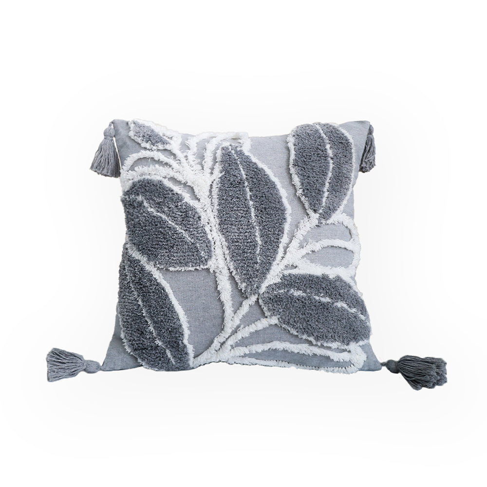 Tufted Leaf Decorative Throw Pillow with Tassels – Textured Cotton Cushion (With 450g Inserts) 18''x18'' set of 2