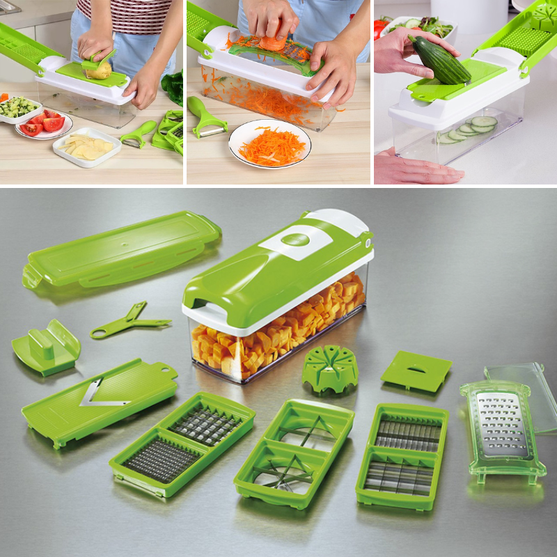 12-in-1 Vegetable Slicer Chopper with Container Multi Blade Food Cutter