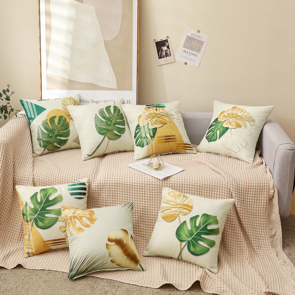 Set of 4 Square Cloth Throw Pillow covers AND 450g inserts tropical leaves 18"x18"