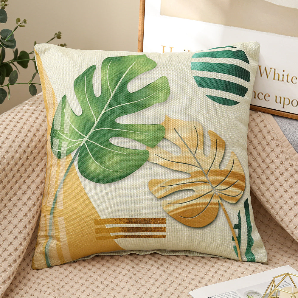Set of 4 Square Cloth Throw Pillow covers tropical leaves 18"x18"