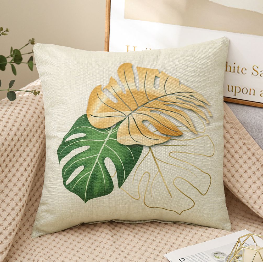 Set of 4 Square Cloth Throw Pillow covers AND 450g inserts tropical leaves 18"x18"