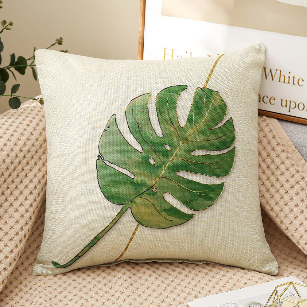 Set of 4 Square Cloth Throw Pillow covers tropical leaves 18"x18"