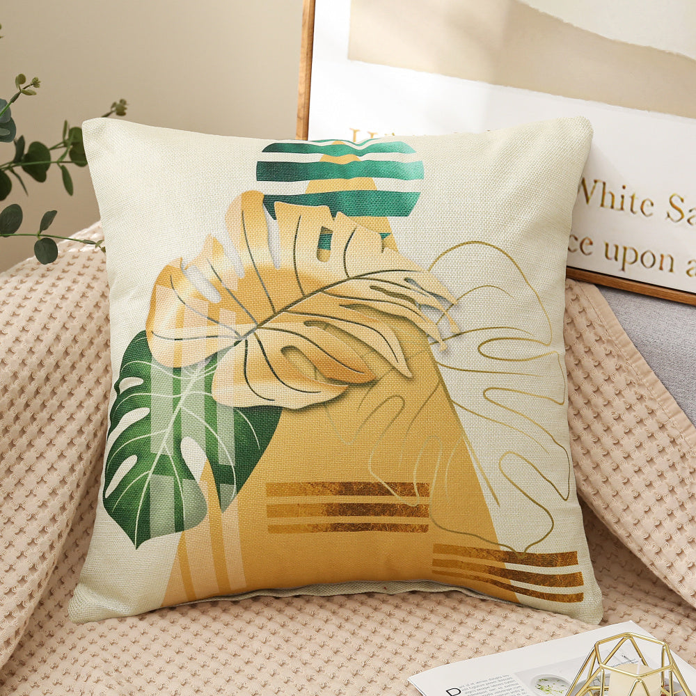 Set of 4 Square Cloth Throw Pillow covers AND 450g inserts tropical leaves 18"x18"
