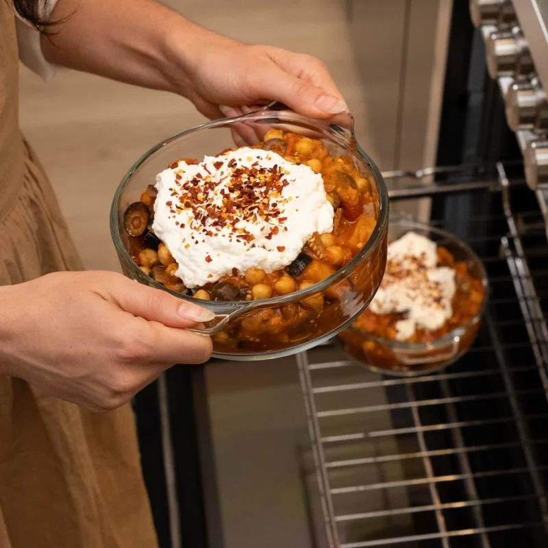 Set of 2 - 1-Quart Glass Dutch Oven Casserole Bakeware Baking Dishes with Lids