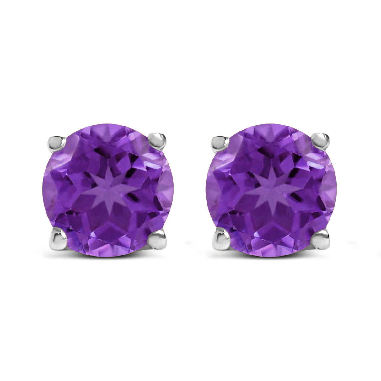 14K White Gold 5X5MM Round Purple Amethyst Solitaire Stud Earrings