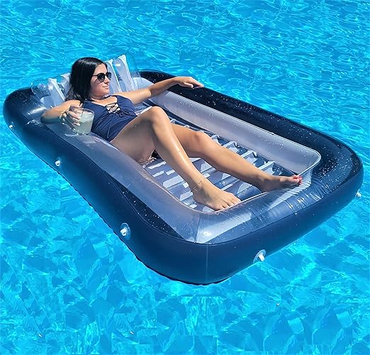 XL Floating Pool Bed, Inflatable Water Lounger Raft Float for Swimming/Tanning 70"x49" Navy Blue