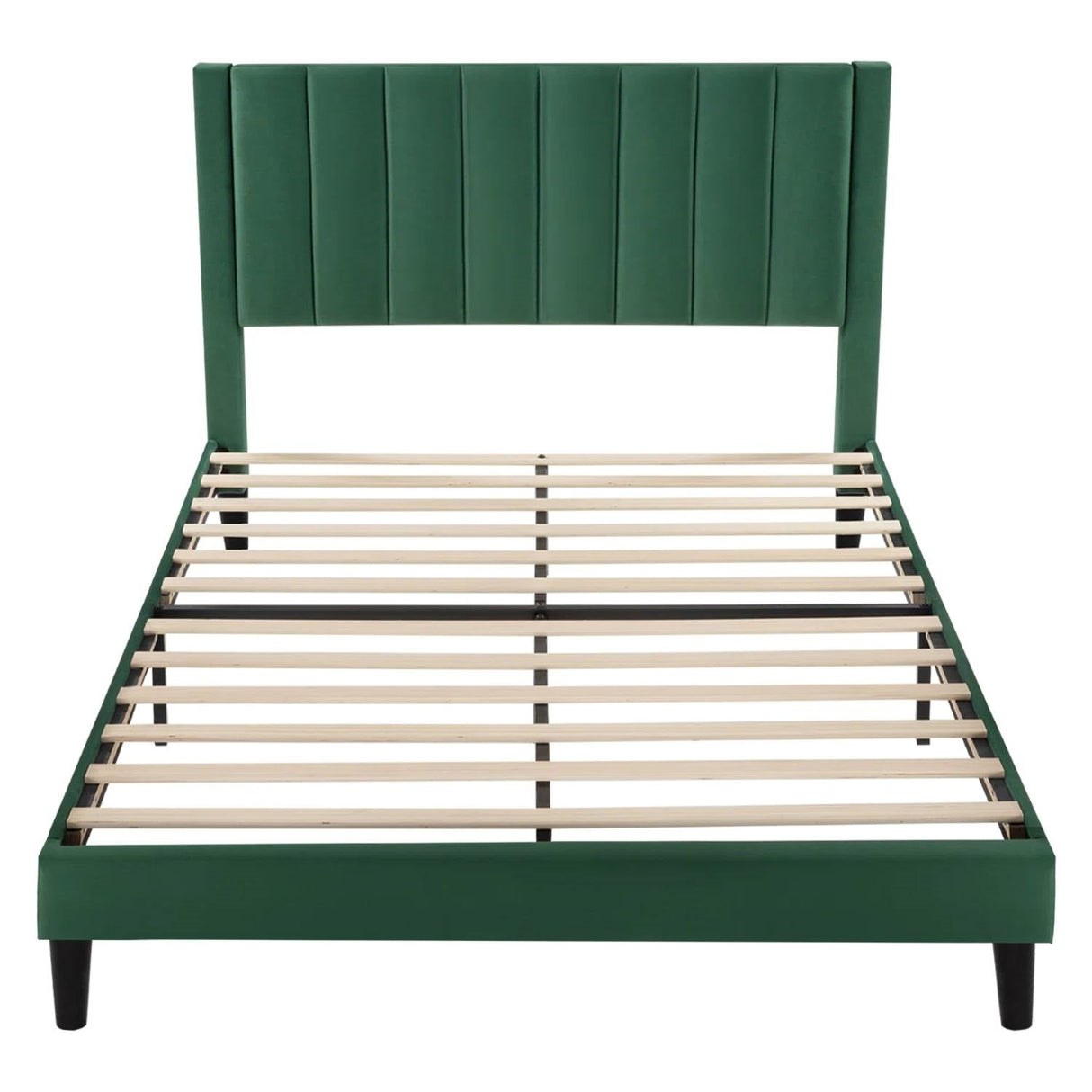 Queen size Modern Green Velvet Upholstered Platform Bed with Headboard