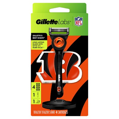 Gillette Labs Mens Special NFL Bengals Edition Shaving Razor with 4 Refills and Magnetic Stand
