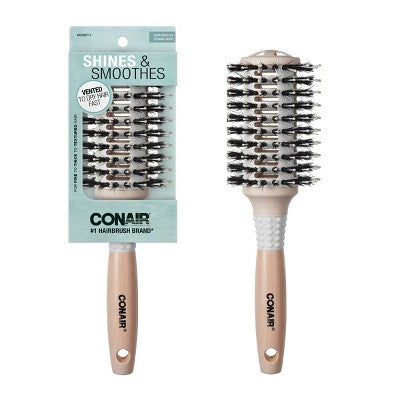 Conair Ceramic Wood Vented Boar Bristle Round Hair Brush Large Barrel