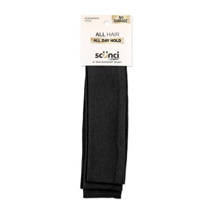 Scunci No Damage Stretch Fabric Headbands Black 5pcs