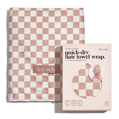 Kitsch-Extra-Large-Quick-Dry-Hair-Towel-Wrap-Terracotta-Checker-Hair-Care