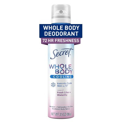 Secret Whole Body Deodorant Spray Lilac & Waterlily Aluminum-Free 3.5oz
