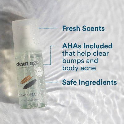 Clean Age Cedar & Sea Salt AHA Deodorant + Body Spray for Teens 4 fl oz
