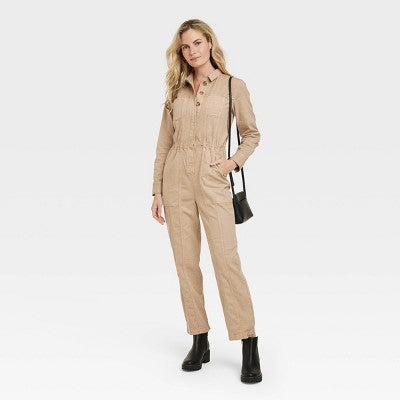 Women's Button-Front Coveralls - Universal Thread Tan