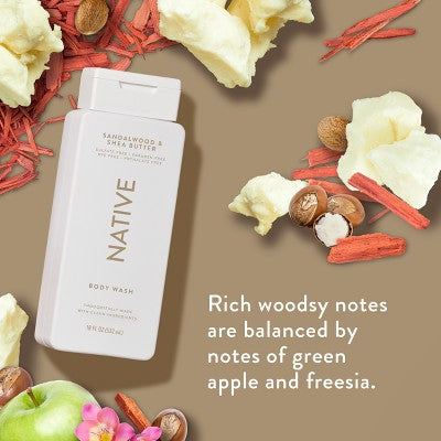 Native Body Wash for Men & Women Sandalwood & Shea Butter 18 fl oz