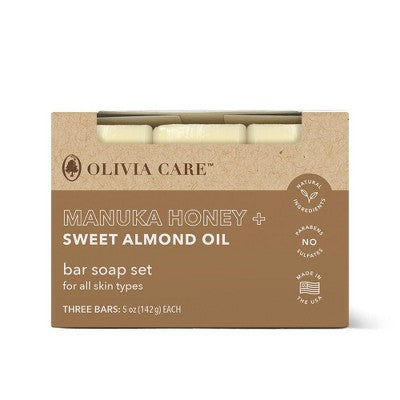 Olivia Care Bar Soap Set - Manuka Honey + Sweet Almond Oil 15oz/3ct