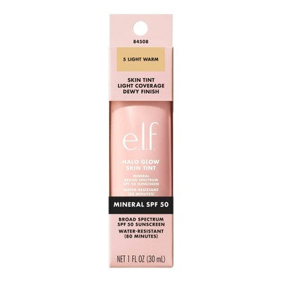 e.l.f. Halo Glow Skin Tint Light Coverage Foundation Mineral SPF 50 5 Light Warm 1 fl oz - Imperfect Box
