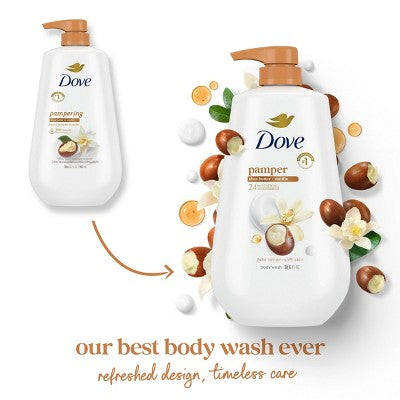 Dove Pamper Body Wash Pump Shea Butter & Vanilla 24hr Lotion-Soft Skin 30.6 fl oz - New