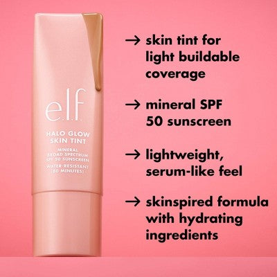 e.l.f. Halo Glow Skin Tint Light Coverage Foundation Mineral SPF 50 4 Light Neutral 1 fl oz - Imperfect Box