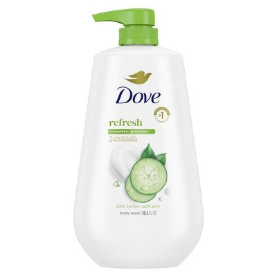 Dove Beauty Refresh Body Wash Pump Cucumber & Green Tea 24hr Lotion-Soft Skin 30.6 fl oz - Imperfect Container
