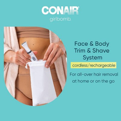 Conair Girlbomb Wet and Dry Cordless Rechargeable Face Shaver Set 6pc