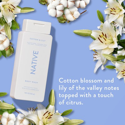 Native Body Wash for Women & Men Cotton & Lily Sulfate Free 18 fl oz