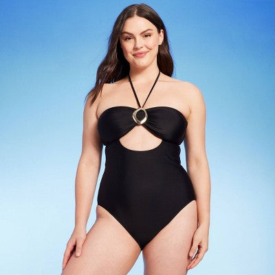 Women's Ring-Front Halter Bandeau One Piece Swimsuit - Shade & Shore