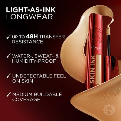 L'Oreal Paris Infallible Skin Ink Matte 2-in-1 Foundation and Concealer 180 Medium Cool 0.5 fl oz - New