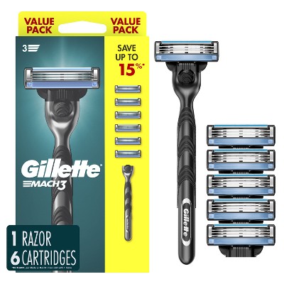Gillette Mach3 Razor Handle + 6 Blade Refills Value Pack
