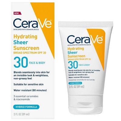 CeraVe Hydrating Sheer Sunscreen Lotion for Face and Body SPF 30 3 fl oz - Missing Box