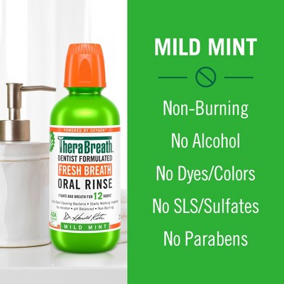 TheraBreath Fresh Breath Mouthwash Alcohol-Free Mild Mint 16 fl oz