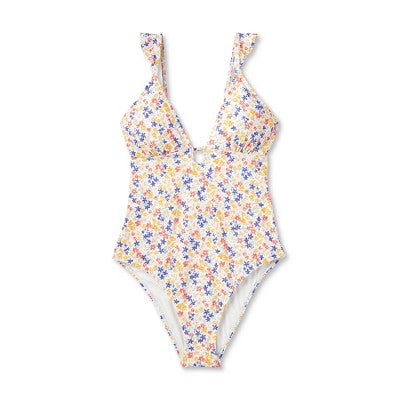 Shade & Shore Women's Ruffle One Piece Swimsuit Plunge Swimwear