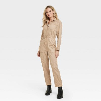 Women's Button-Front Coveralls - Universal Thread Tan