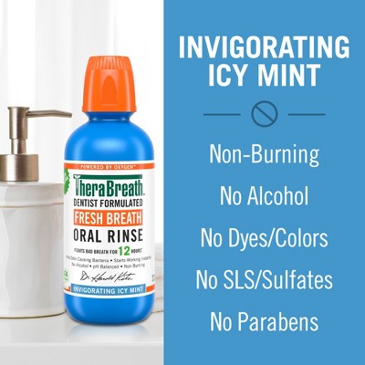 TheraBreath Fresh Breath Mouthwash Alcohol Free Icy Mint 16 fl oz