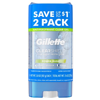 Gillette 72 Hours Sweat Protection Clear Gel Antiperspirant & Deodorant for Men Power Rush 2pk 3.8oz